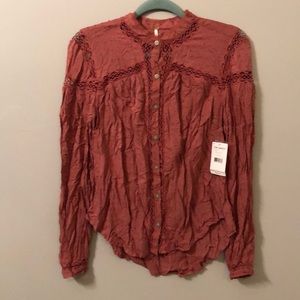 free people rose bohemian button up
